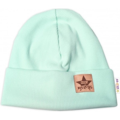 Baby Nellys žebrovaná dvouvrstvá čepice s lemem mátová