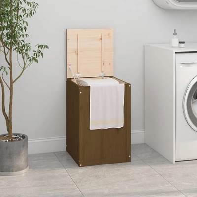 vidaXL Кутия за пране, меденокафява, 44x44x66 см, борово дърво масив (823567)