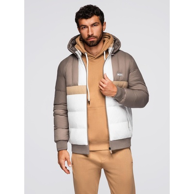 Ombre Clothing Мъжко цветно ретро спортно яке - бежово и бяло V2 OM-JALP-0296 Ombre Clothing Ombre Clothing | Byal | МЪЖЕ | S