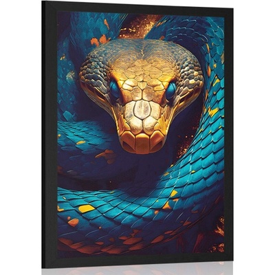 Plakát modro-zlatý had - 30x45 black
