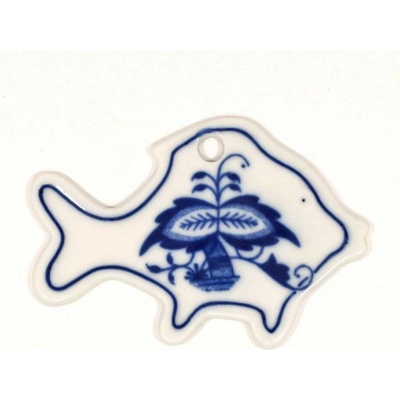 Český porcelán Vánoční ozdoba rybička cibulový porcelán 18255