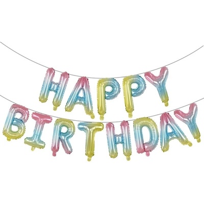 Fóliový balónek nápis Happy Birthday duhový světlý