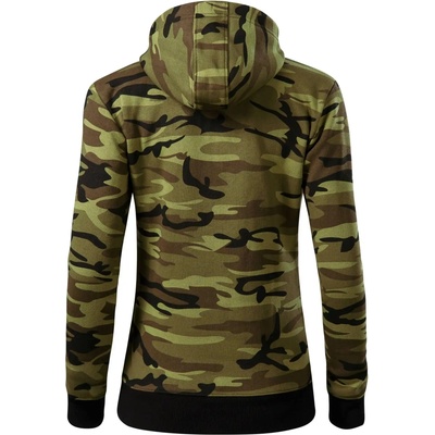 Mikina dámska trendy zipper s kapucňou zelený maskáč