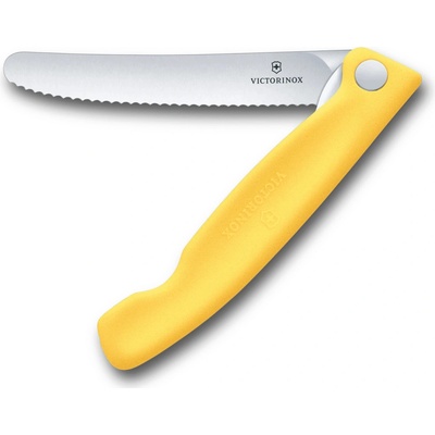 Victorinox 6.7838.FC1 skladací nôž na ovocie a zeleninu, 11 cm zúbkovaná oblá čepeľ, piknikový/cestovný, žltý