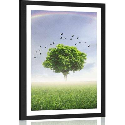 Plakát s paspartou osamělý strom na louce - 30x45 black
