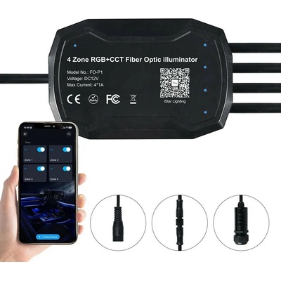 4-zónový LED zdroj pre optické vlákna RGB+CCT 20 W, Bluetooth, DC 12 V