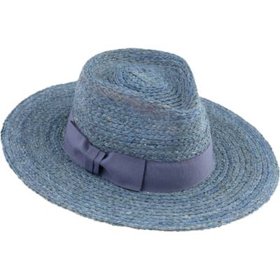 Fiebig Headwear since 1903 Dámský letní slaměný Fedora klobouk modrý