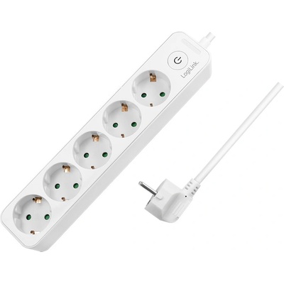 LogiLink Socket 5 + превключвател, 5x CEE 7/3, 1, 5 м, бял