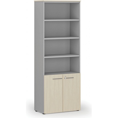 Primo Kombinovaná kancelárska skriňa GRAY, dvere na 2 poschodia, 2128 x 800 x 420 mm, sivá/breza