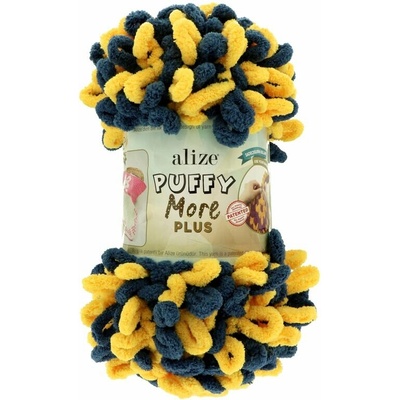 Alize Puffy More Plus 6631 žltá a tmavomodrá