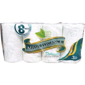 Missis elegance тоалетна хартия, Ароматизирана, 8 броя х 75гр, Зелена
