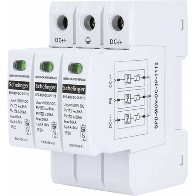 BEMKO Svodič přepětí 3P 8kA DC 1000V třída T1+T2 Schelinger
