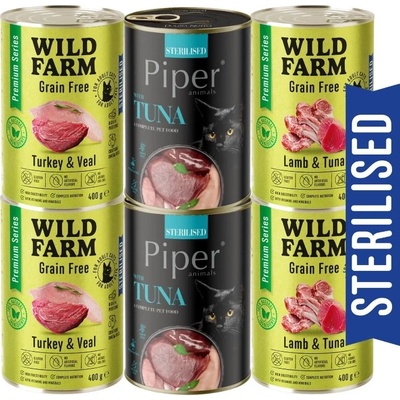 WILD FARM Premium Grain Free + Piper 6x400g - беззърнена храна за кастрирани котки