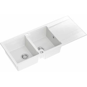 Quadron Вградена композитна мивка Quadron Evan 121 бяла - неръждаема стомана 116x50 см (HQE11650U1_BS_P2O) Мивка за вграждане