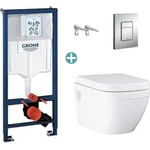 GROHE Комплект казанче Grohe Rapid SL с капак Skate Cosmopolitan и тоалетна чиния Grohe Euro Ceramic Rimless с открит монтаж и капак с плавно затваряне (38772001+39703000)
