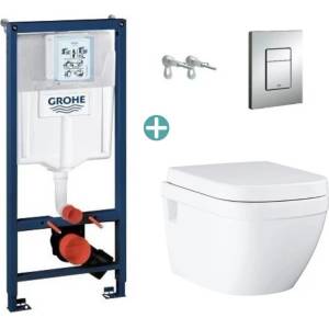 GROHE Комплект казанче Grohe Rapid SL с капак Skate Cosmopolitan и тоалетна чиния Grohe Euro Ceramic Rimless с открит монтаж и капак с плавно затваряне (38772001+39703000)