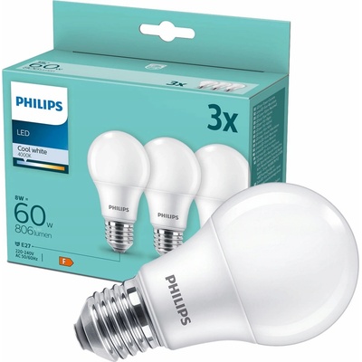 Philips LED 9W/60W 806lm A60 E27 4000K CW FR ND 3-set