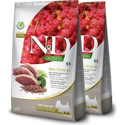 N&D Quinoa Dog Adult Mini Grain Free Neutered Duck Broccoli & Asparagus 2 x 7 kg