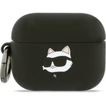 Karl Lagerfeld Силиконов калъф с карабинер за Apple AirPods Pro 3 - Karl Lagerfeld AirPods Pro 3 3D Logo NFT Choupette Head Silicone Case (черен) (KLAP3RUNCHK)