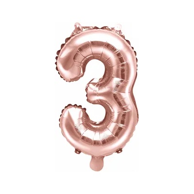 PartyDeco Балон от фолио Mini - число 3 розово златен 35 см