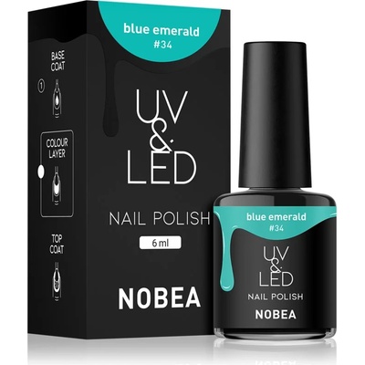 NOBEA UV & LED Nail Polish гел лак за нокти с използване на UV/LED лампа бляскав цвят Emerald blue #34 6ml