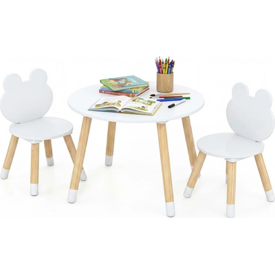 Costway Moderný detský drevený stolík s 2 stoličkami FROG WHITE