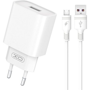 XO CE02D Променливотоково зарядно устройство Type-C с гнездо 18 W, PD бързо зарядно устройство + microUSB кабел, БЯЛ XO-CE02D_MICROUSB (XO-CE02D_MICROUSB)