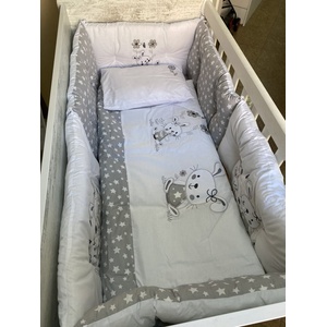 Dizain Бебешки спален комплект Бродерия Зайчета сиви звезди Ластик Цип Comfort Line