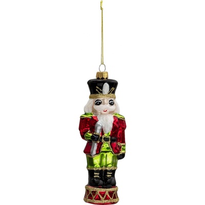 Clayre & Eef Vánoční skleněná ozdoba Louskáček v zelených kalhotech - 6*4*17 cm