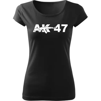 DRAGOWA дамска тениска с къс ръкав, АК47, черна, 150г/м2 (5025)
