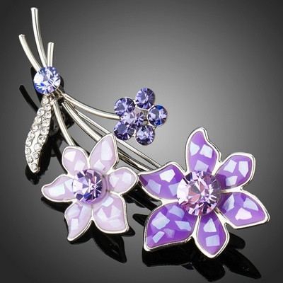 Francesca Petrucci brož Swarovski Elements Cera květina B0040 Fialová