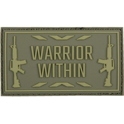 Gumená nášivka 101 Inc nápis Warrior Within - olivová