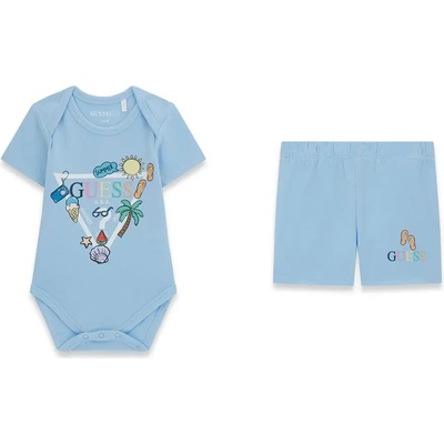 Guess Късo боди и къси спортни панталони за новородено момче в светлосиньо цвят с весели щампи Guess