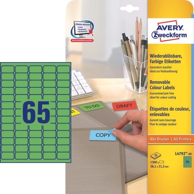 Avery Zweckform Mini etikety 20 listů zelené 38,1 x 21,2 mm L4792-20