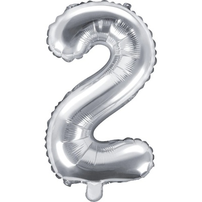 PartyDeco Balón fóliový číslo 2 35 cm stříbrný