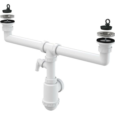 Alcadrain Sifon pro dvoudřez s nerezovými mřížkami DN70 a přípojkou A449P-DN50/40