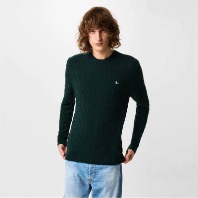 Jack Wills Пуловер Jack Wills Marlow Merino Wool Blend Cable Knitted Jumper - Evergreen Marl