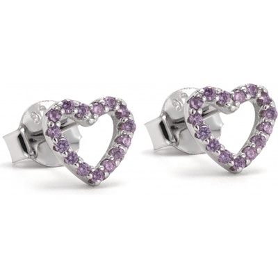Rafity stříbrné náušnice srdíčka s ametystem E0216PZ-02 fialové