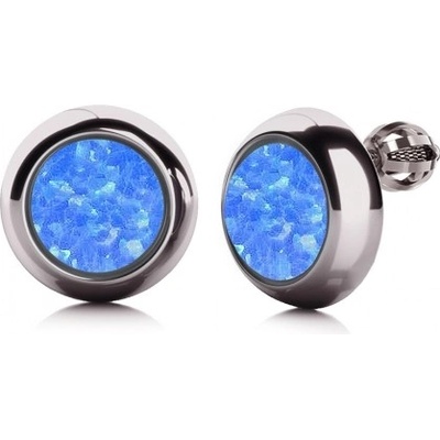 Couple Minimalistické náušnice Victoria bílé zlato se syntetickým modrým opálem 6880639-0-0-49