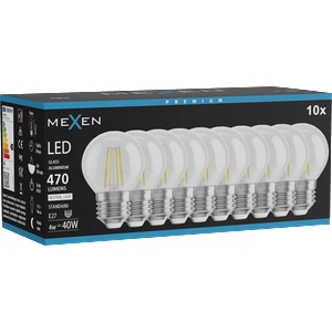 Mexen Vintis 10x LED филамент крушка E27, G45, 4W, неутрална - 4000K, 470 lm, прозрачна - (L156-E27-0440-00x10)