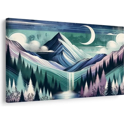 Obraz zasněžené vrcholky s vodopádem - 90x60