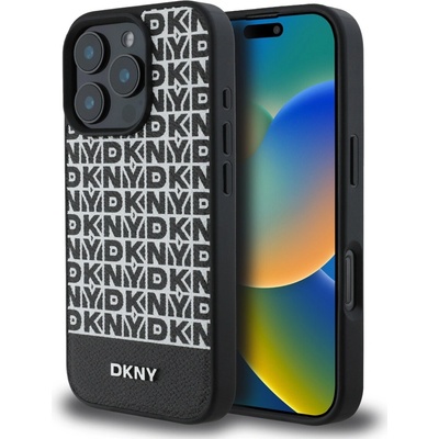 DKNY PU Leather Repeat Pattern Bottom Stripe MagSafe pre iPhone 16 Pro Max Black
