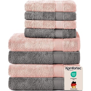Komfortec set of 8 towels, 4 bath towels 70x140 cm & 4 hand towels 50x100 cm, 100% cotton terry cloth, fluffy and absorbent, anthracite gray/petal pink - 4er-50x100-und-4er-70x140-anthrazit-rosa (4er-50x100-und