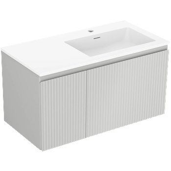 Mexen Rivel шкаф за баня 90 см с мивка Otis дясна, 1S, 1D, рифлен, сив мат/бял мат - 91A23-09047-3-BBFF62-W18P01 (91A23-09047-3-BBFF62-W18P01)