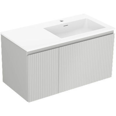 Mexen Rivel шкаф за баня 90 см с мивка Otis дясна, 1S, 1D, рифлен, сив мат/бял мат - 91A23-09047-3-BBFF62-W18P01 (91A23-09047-3-BBFF62-W18P01)