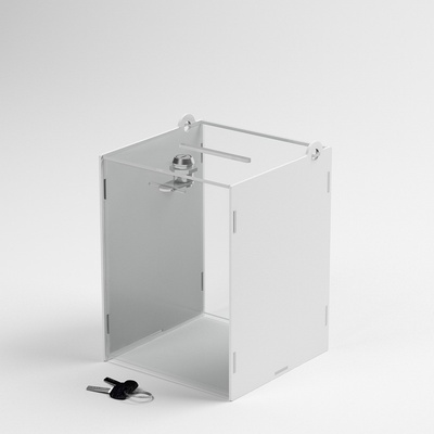 Najcenovky Uzamykateľný box na losy a vizitky 15x15x20 cm biela