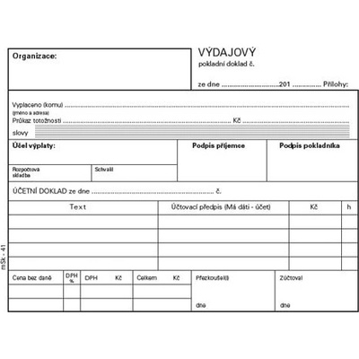 MSK 41 Výdajový pokladní doklad MSK - A6 / nečíslovaný 100 listů NCR
