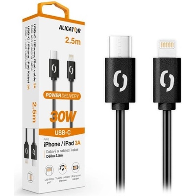 Aligator DATKP60 POWER 30W, USB-C/Lightning 3A, 2,5m, černý