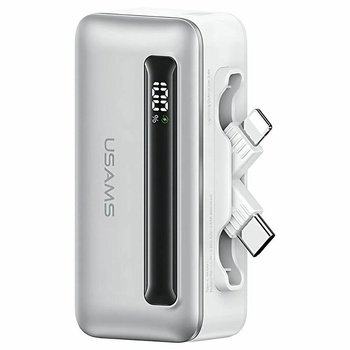 USAMS Powerbank 4500mAh, CD-233, бързо зареждане 20W, USB-C/Lightning, сребрист, компактен (USA001545) (USA001545)