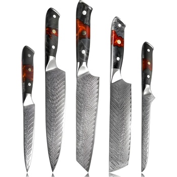 HARAHU Комплект дамаски ножове ok-19991 - Черен / Кафяв kp19991 (ok-19991)